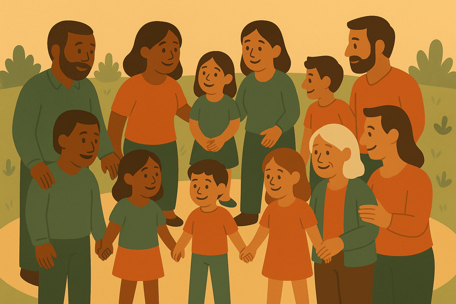 Diverse families working together